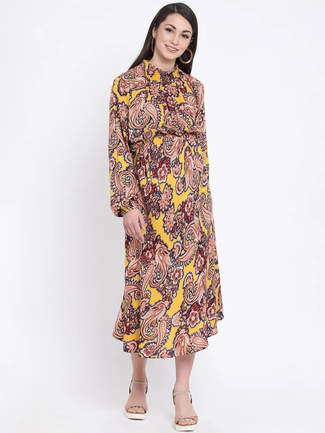 Paisley Sunrise Caution Midi Maternity Dress