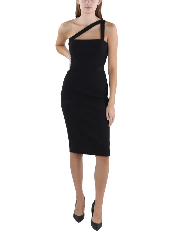 Womens One Shoulder Knee Length Midi Dress