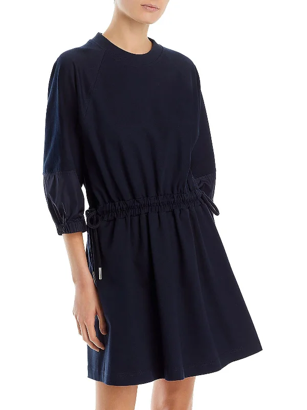 Womens Smocked Midi Sweatshirt Dress