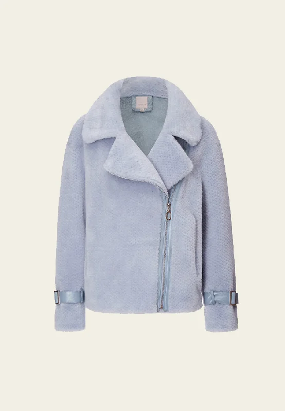 Light Blue Wool Shearling Biker Jacket