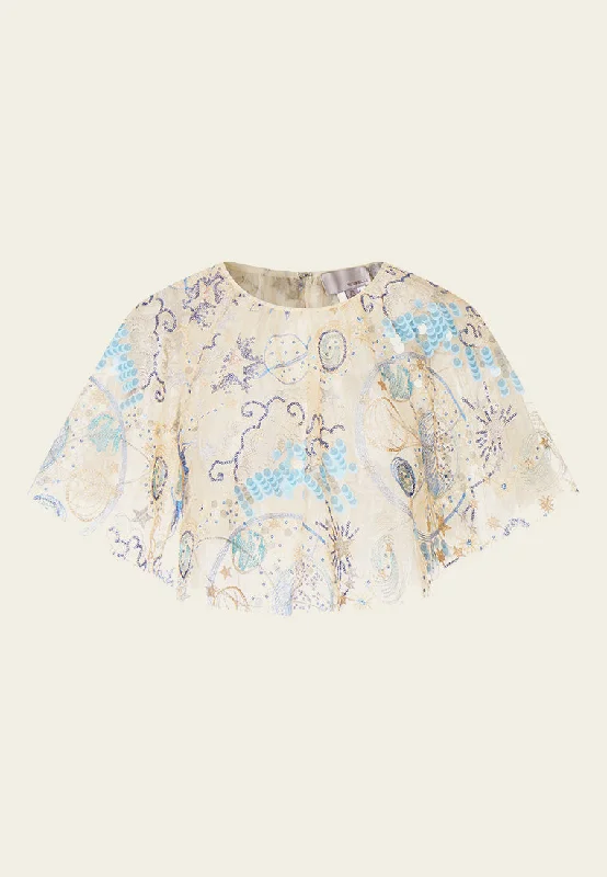 Beige Sequin Embroidered Cape