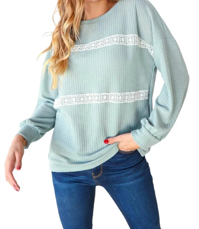 Long Sleeve With White Crochet Sweater In Sage