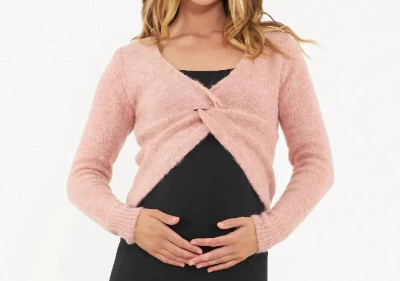 Nala Knot Front Knit Top In Dusty Pink