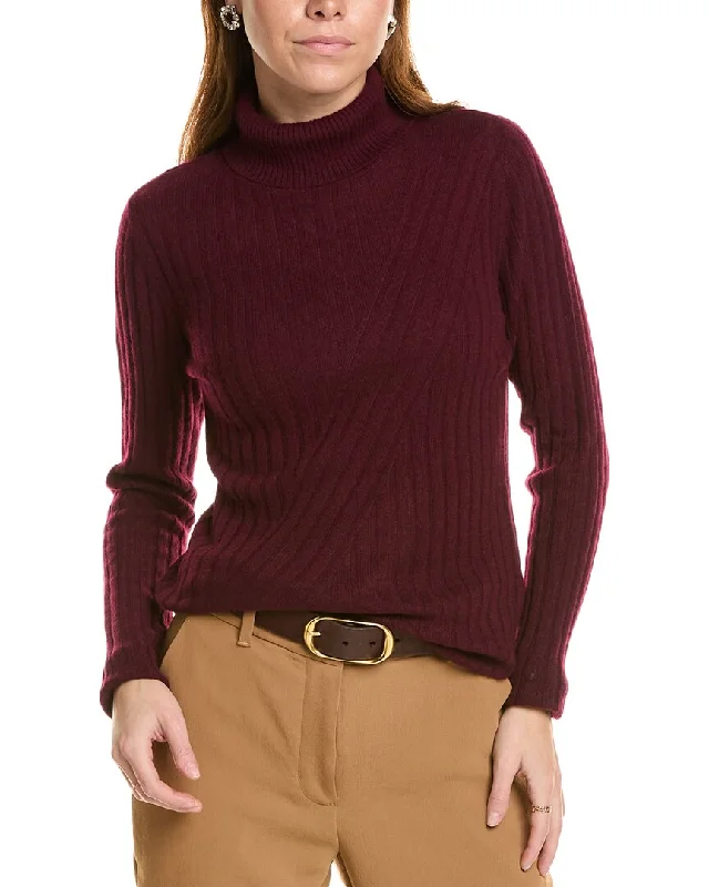 sofiacashmere Directional Rib Turtleneck Cashmere Sweater