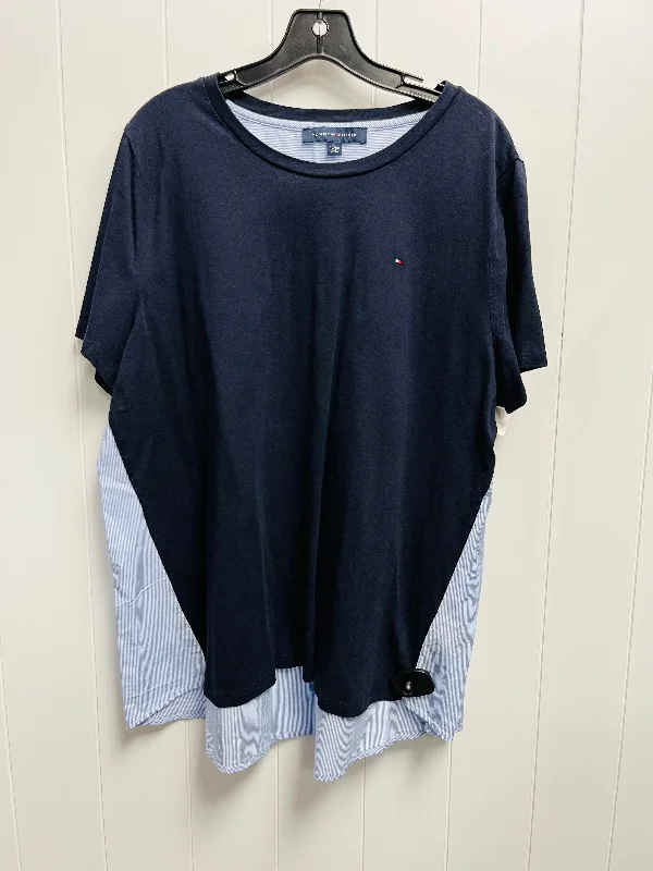 Top Short Sleeve By Tommy Hilfiger In Blue & White, Size: Xl